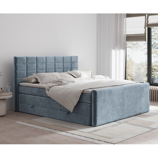 Modrá boxspring posteľ s úložným priestorom 140x200 cm Ava – Maison de Rêve-image-1