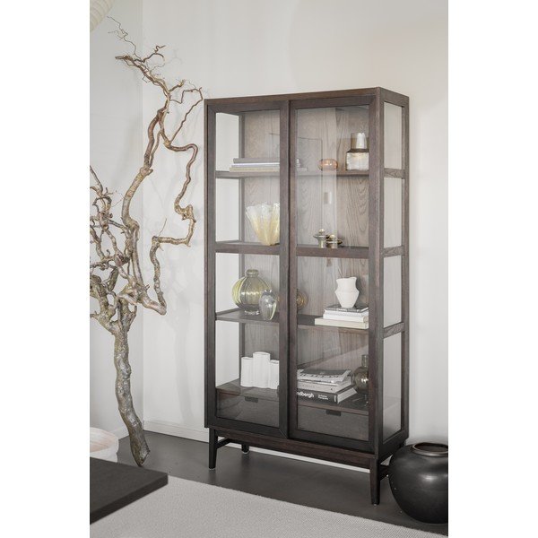 Hnedá vitrína v dekore duba s posuvnými dverami 100x203 cm Hazelton – Rowico-image-4