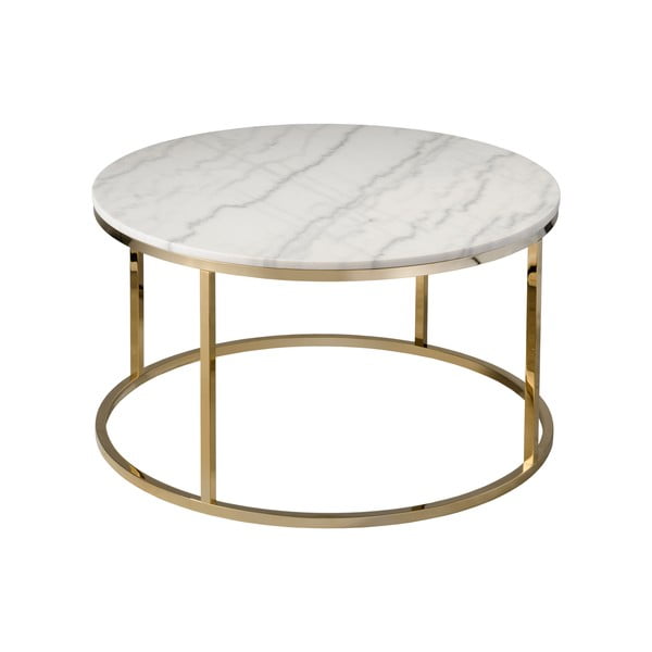 Biely mramorový konferenčný stolík s podnožou v zlatej farbe RGE Accent, ⌀ 85 cm-image-2