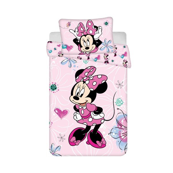 Ružová bavlnená detská obliečka do postieľky 100x135 cm Minnie Flowers  – Jerry Fabrics