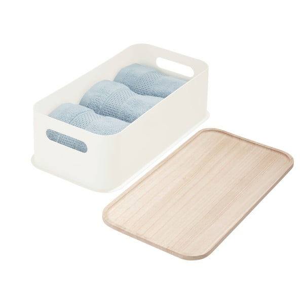 Biely úložný box s vekom z dreva paulownia iDesign Eco Handled, 21,3 x 43 cm-image-4