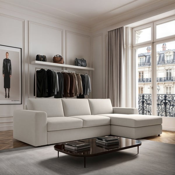 Krémová rohová pohovka (pravý roh/s leňoškou) Baga – Rodier-image-1