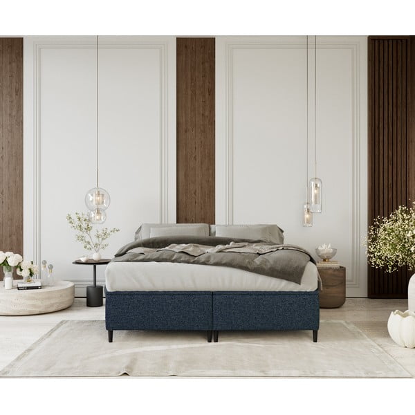 Tmavomodrá čalúnená dvojlôžková posteľ s úložným priestorom 160x200 cm Tate – Maison de Rêve-image-3