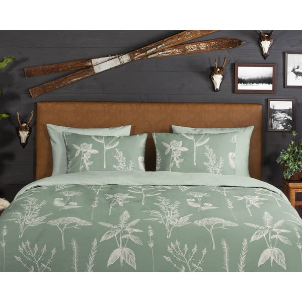 Zelené predĺžené flanelové obliečky na dvojlôžko 200x220 cm Herbs – Good Morning-image-3