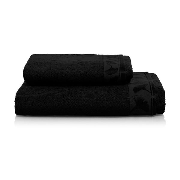 Set čiernej osušky a uteráka z bambusových vlákien Maison Carezza Italia