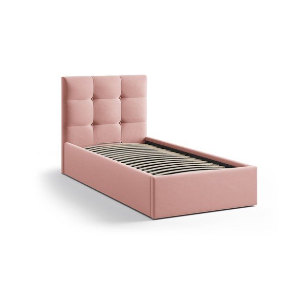 Ružová čalúnená jednolôžková posteľ s úložným priestorom s roštom 90x200 cm Phaedra – Micadoni -image-2