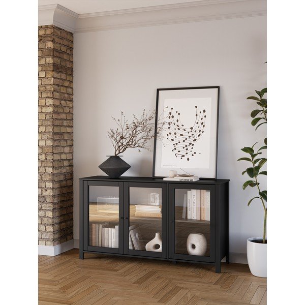 Čierna vitrína z borovicového dreva 142x80x40 cm Alessandra – Marckeric-image-1