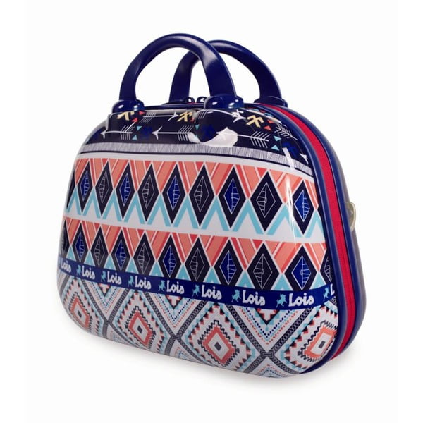 Modrý cestovný kozmetický kufrík s farebnými vzormi Lois