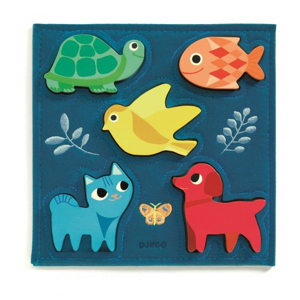 Drevené puzzle Djeco Zvieratká v modrom