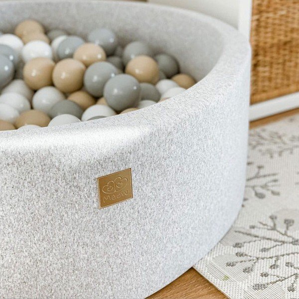 Sivý menčestrový bazénik s loptičkami ø 90x30 cm Montessori – Meowbaby-image-2