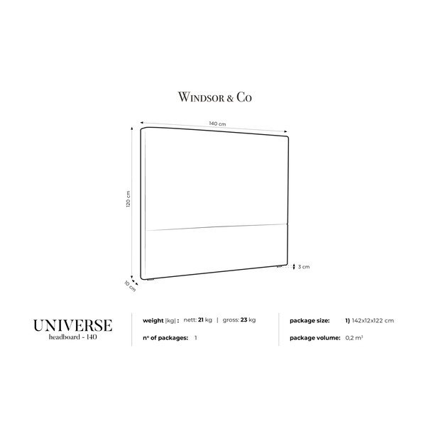 Krémovobiele čelo postele Windsor & Co Sofas UNIVERSE, 140 × 120 cm-image-3