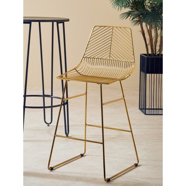 Kovová barová stolička v zlatej farbe District – Premier Housewares-image-1