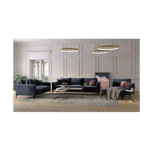 Tmavomodrá zamatová pohovka Kooko Home Harmony, 158 cm-image-4