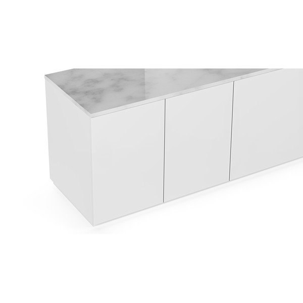 Matne biely televízny stolík s doskou v bielom mramorovom dekore TemaHome Join, 200 × 57 cm-image-1