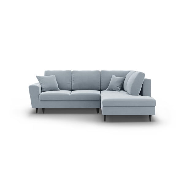 Svetlomodrá zamatová rozkladacia/s úložným priestorom rohová pohovka (pravý roh/do L) Kyoto – Cosmopolitan Design