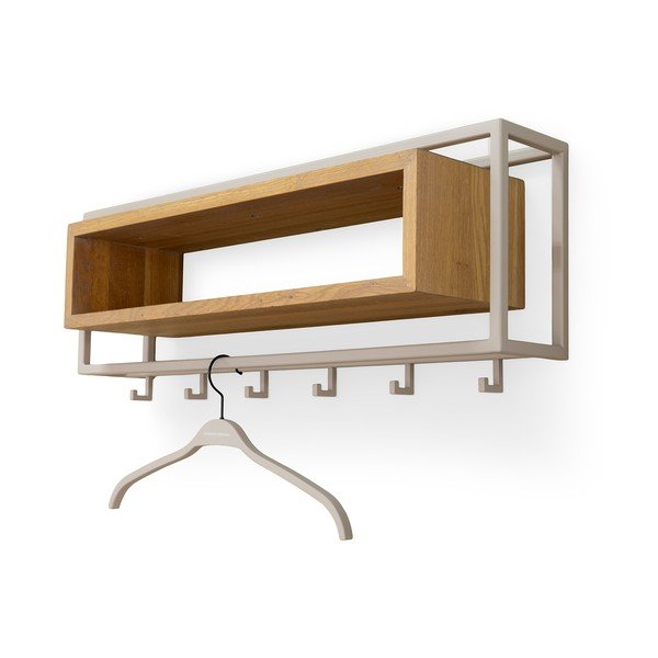 Nástenný vešiak z dubového dreva v prírodnej farbe/taupe s poličkou 78 cm School – Spinder Design