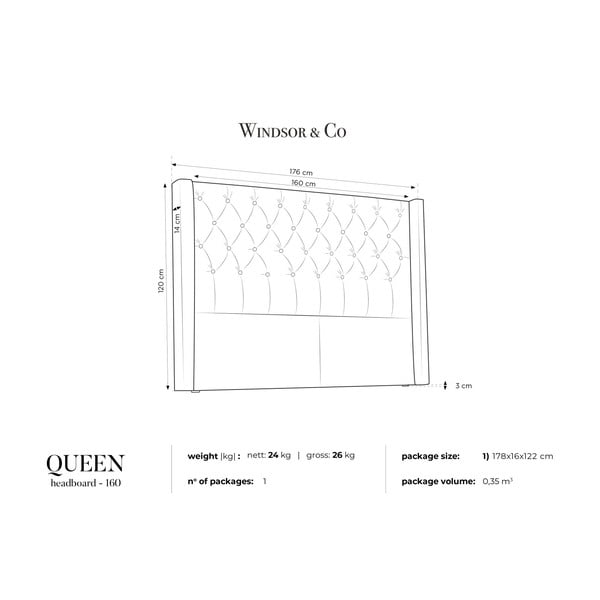 Ocelovosivé čelo postele Windsor & Co Sofas Queen, 176 × 120 cm-image-3