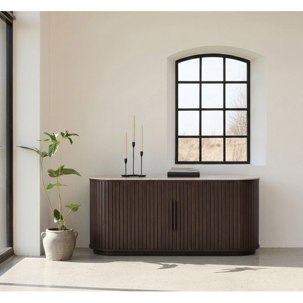 Komoda s keramickou doskou s posuvnými dverami v tmavo prírodnej farbe 165x76x45 cm Enna – Unique Furniture-image-1