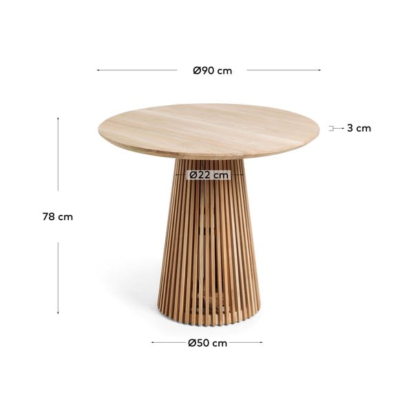 Okrúhly jedálenský stôl z tíkového dreva v prírodnej farbe ø 90 cm Jeanette – Kave Home-image-4
