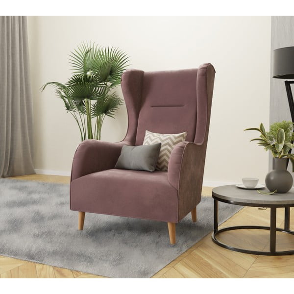 Ružové zamatové kreslo ušiak Carole – Ropez-image-4