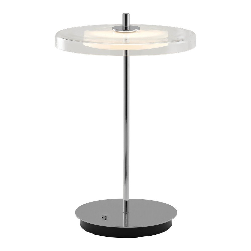 E-shop Oceľová LED stolová lampa s USB portom v striebornej farbe so skleneným tienidlom (výška 31 cm) Asteria Move – UMAGE