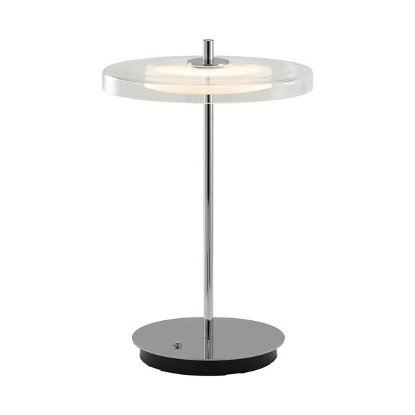 Oceľová LED stolová lampa s USB portom v striebornej farbe so skleneným tienidlom (výška  31 cm) Asteria Move – UMAGE