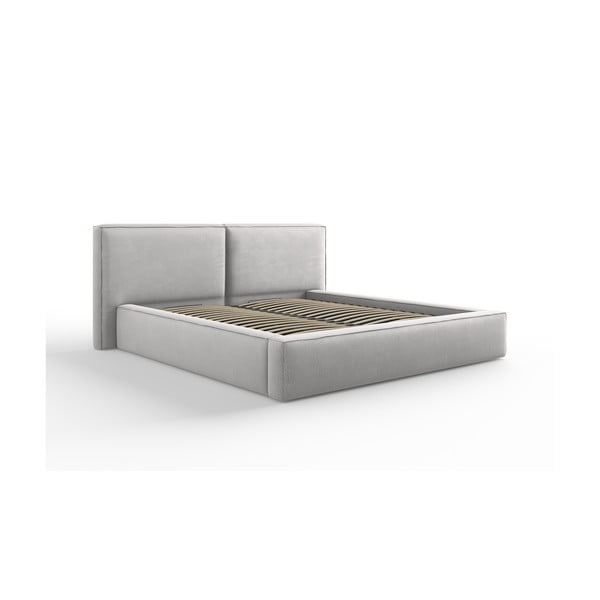 Svetlosivá čalúnená dvojlôžková posteľ s úložným priestorom a roštom 180x200 cm Arendal – Cosmopolitan Design