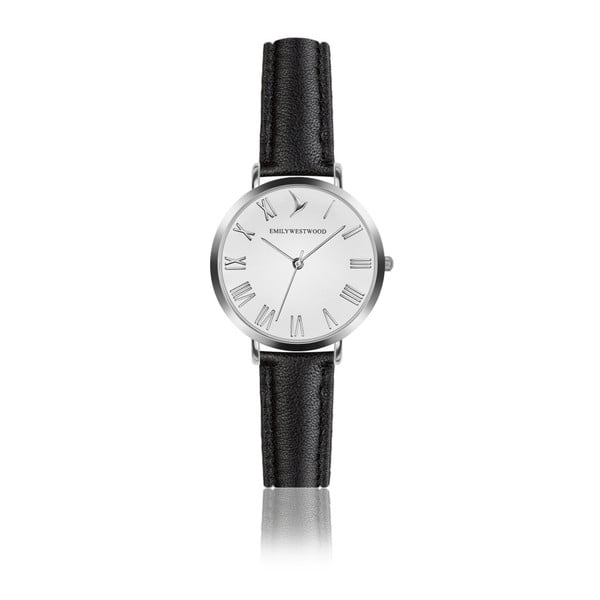 Dámske hodinky s čiernym remienkom z pravej kože Emily Westwood Pastel