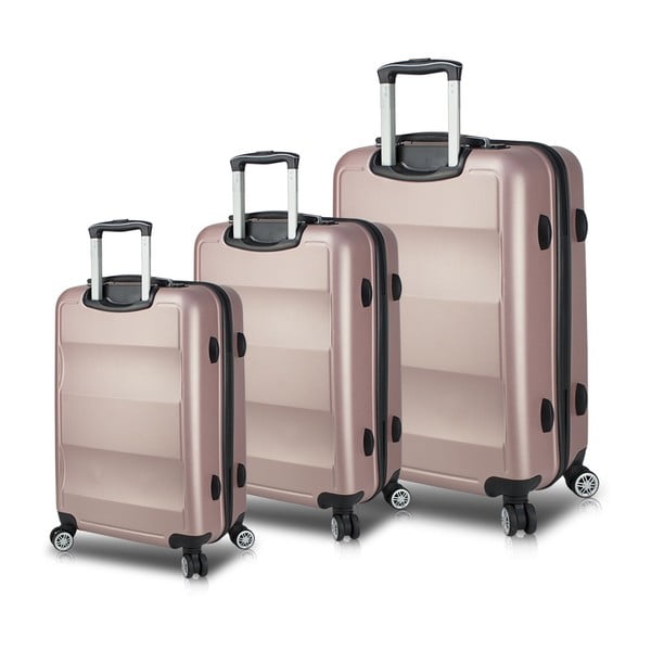 Sada 3 ružových cestovných kufrov na kolieskach s USB portmi My Valice LASSO Travel Set