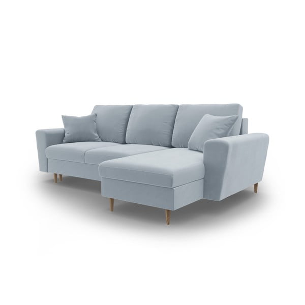 Svetlomodrá zamatová rozkladacia/s úložným priestorom rohová pohovka Kyoto – Cosmopolitan Design-image-4