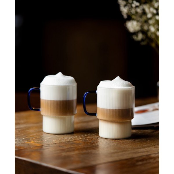 Modré sklenené hrnčeky v súprave 2 ks na cappuccino 350 ml Livio – Vialli Design-image-1