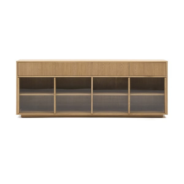 Vitrína v dekore duba s posuvnými dverami v prírodnej farbe 200x80x40 cm Helvine – Kave Home