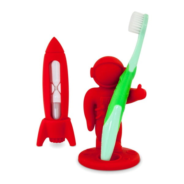 Červený detský set na čistenie zubov J-Me Rocket & Apollo