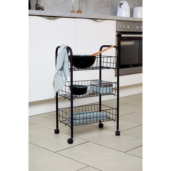 Čierny kovový trojposchodový pojazdný vozík Wenko Florenz-image-2