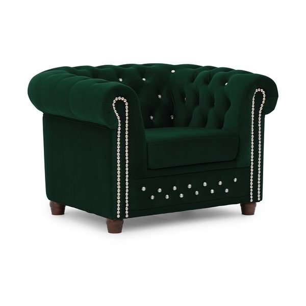 Zelené zamatové kreslo chesterfield York Blik – Ropez