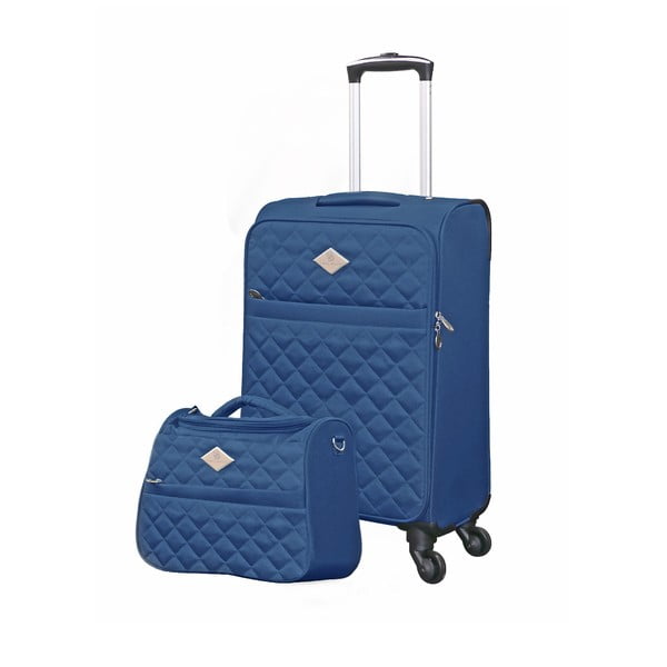 Set modrého cestovného kufra na kolieskach a menšieho kufríka GERARD PASQUIER Valises Cabine & Unity Case