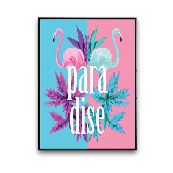 Modro-ružový plagát s pelikánmi Paradiso, 30 x 40 cm