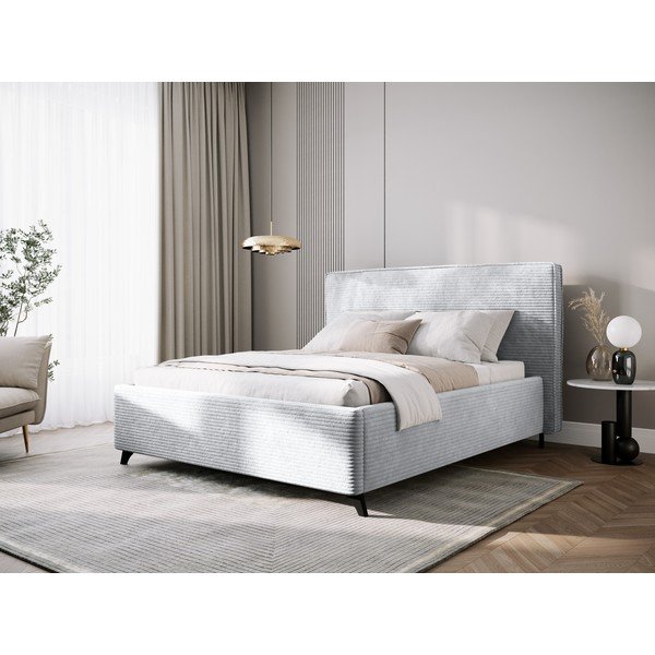 Sivá čalúnená dvojlôžková posteľ s úložným priestorom a roštom 140x200 cm Malou – Milo Casa-image-1