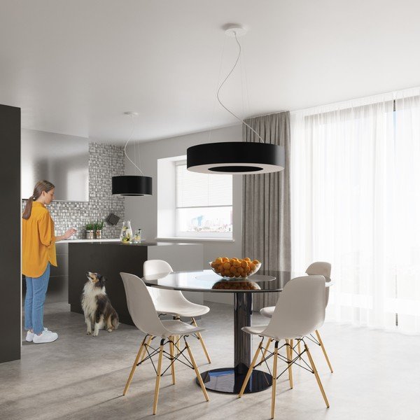 Čierne závesné svietidlo s textilným tienidlom ø 50 cm Galata – Sollux-image-4