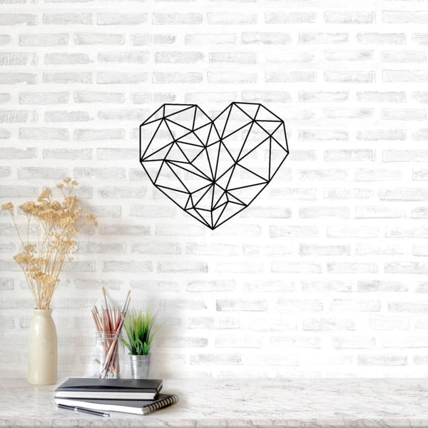 Čierna kovová nástenná dekorácia Heart, 47 × 65 cm