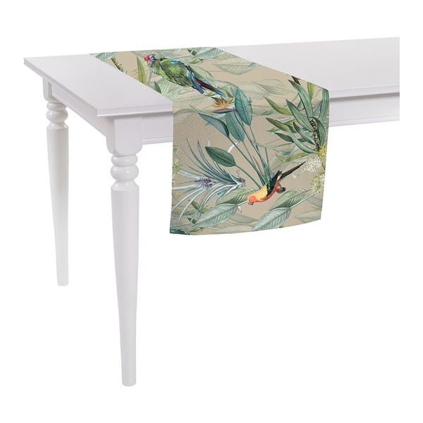 Béžový behúň na stôl Mike & Co. NEW YORK Jungle Birds, 140 x 40 cm