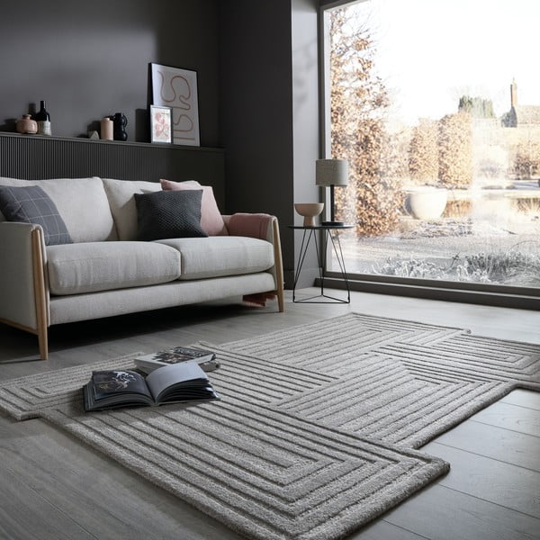 Sivý ručne tkaný vlnený koberec 120x170 cm Zen Rectangles – Flair Rugs-image-1