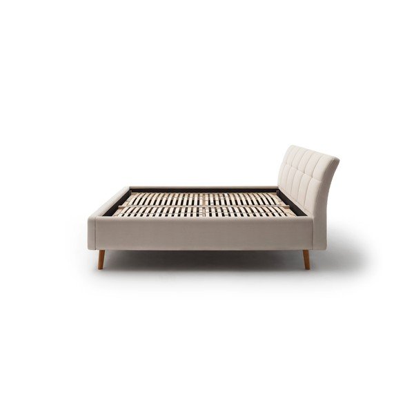 Béžová čalúnená dvojlôžková posteľ s úložným priestorom s roštom 160x200 cm Mila – Meise Möbel-image-4