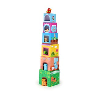 Veža z kociek s drevenými zvieratkami Legler Figures