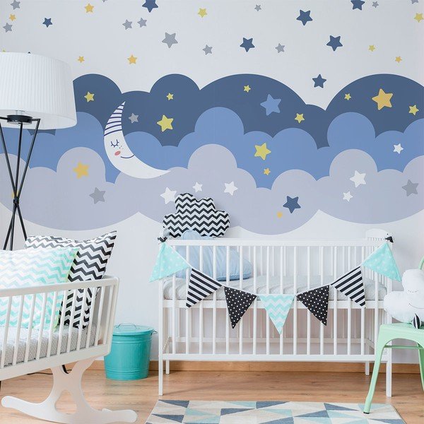 Nástenná samolepka Ambiance Scandinavian Clouds With Stars And Moon-image-4
