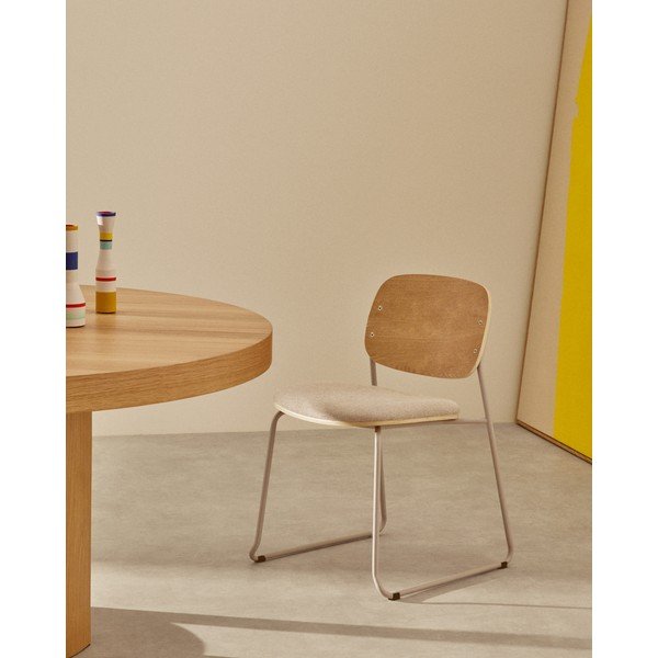 Béžová/v prírodnej farbe kovová stohovateľná jedálenská stolička Meli – Kave Home-image-1