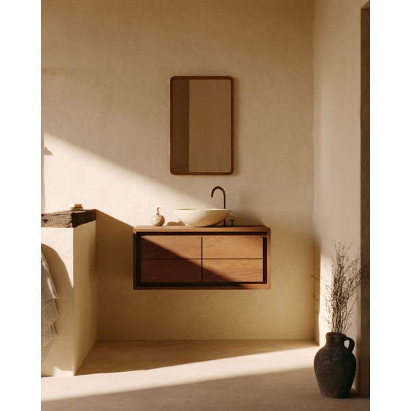 Tmavohnedá závesná skrinka pod umývadlo z teakového dreva 90x40 cm Kenta – Kave Home-image-1