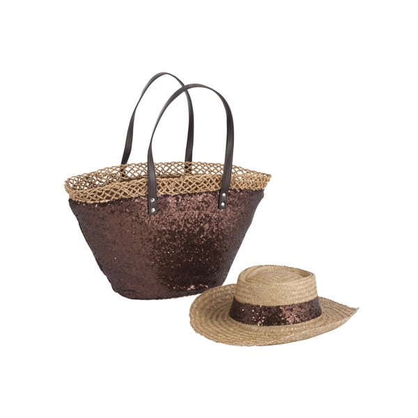 Plážová taška so slameným klobúkom Spangle Brown