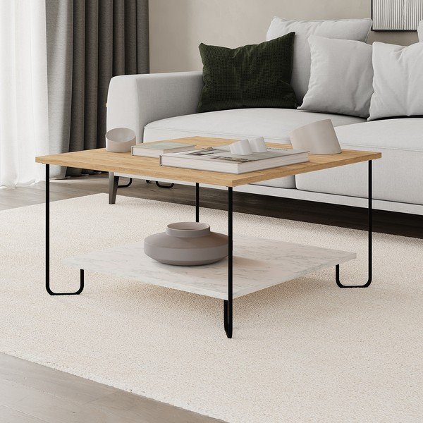 Konferenčný stolík s doskou v dubovom dekore v bielo-prírodnej farbe 80x80 cm Tonka – Marckeric-image-3