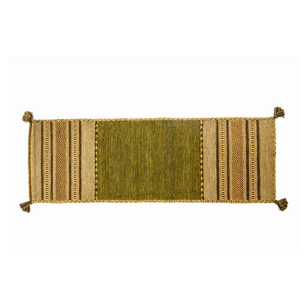 Zelený ručne tkaný behúň Navaei & Co Kilim Tribal 403, 180 x 60 cm